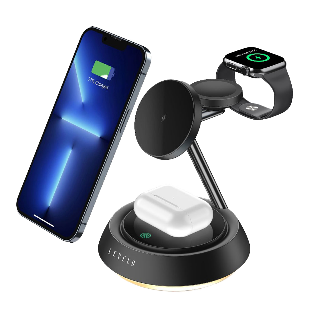 شارژر وایرلس 3 کاره رو میزی لولو Levelo Sienese 3 In 1 Wireless Charger LVLSN31WCBK