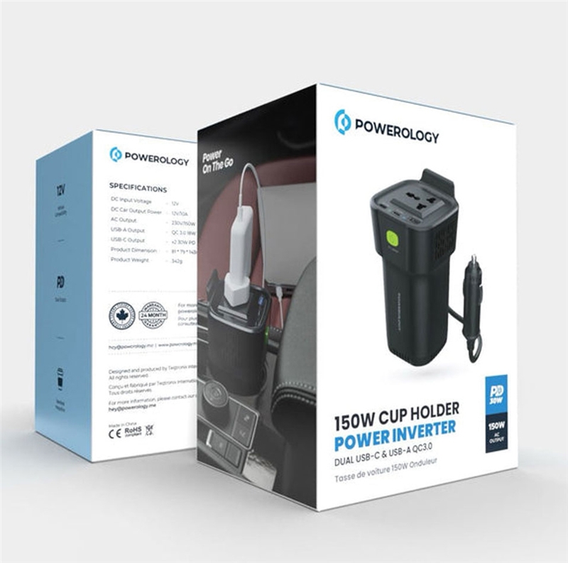 اینورتر 150 وات پاورولوژی POWEROLOGY 150W CUP HOLDER POWER INVERTER P150INVBK