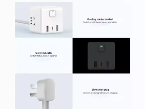 چند راهی 3 سوکت، 2 یو اس بی و 1 تایپ سی شیائومی Xiaomi XMCXB05QMN Power Strip 1Type C 2USB 3 Power Socket