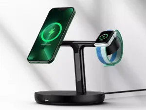 شارژر بی سیم مگنتی رومیزی آیفون 20 وات و پایه نگهدارنده موبایل 3 در 1 بیسوس Baseus Swan 3-in-1 Wireless Magnetic Charging Bracket 20W