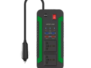 شارژر فندکی تایپ سی و یو اس بی و چندراهی برق دو سوکت 300 وات گرین Green Lion Spark 300 Power Inverter