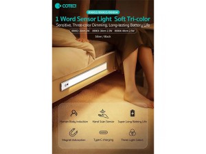 لامپ سنسوردار هوشمند زیر کابینتی 20 سانتی متری و 1 وات کوتتسی COTECi 1Word Sensor Light Soft Tri-color 89002-20CM-1W