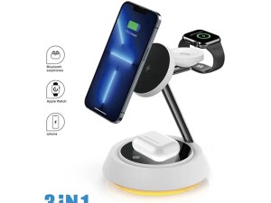 شارژر وایرلس مگنتی رومیزی 15 وات ویوو WiWU Wi-W002 15W 3 in 1 Magnetic Desktop Wireless Charger