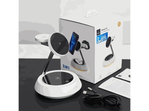 شارژر وایرلس مگنتی رومیزی 15 وات ویوو WiWU Wi-W002 15W 3 in 1 Magnetic Desktop Wireless Charger