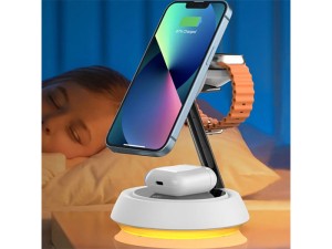 شارژر وایرلس مگنتی رومیزی 15 وات ویوو WiWU Wi-W002 15W 3 in 1 Magnetic Desktop Wireless Charger