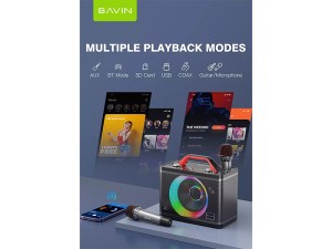 اسپیکر بلوتوث Bavin BM10 توان 25 وات رم و فلش خور با 2 میکروفون