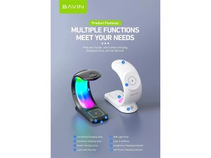 استند و شارژر وایرلس چندکاره مگنتی باوین Bavin PC1071 3in1 توان 15 وات با قابلیت شارژ اپل واچ