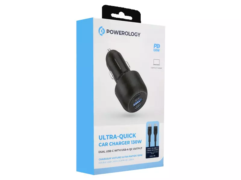 شارژر فندکی پاورولوژی Powerology Ultra Quick Car Charger PCCSR007 توان 130 وات