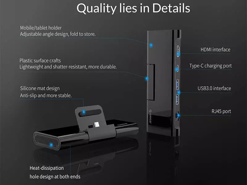 هاب آداپتور تایپ سی اوریکو ORICO 5SXH-GY Type-C five-in-one multifunctional dock