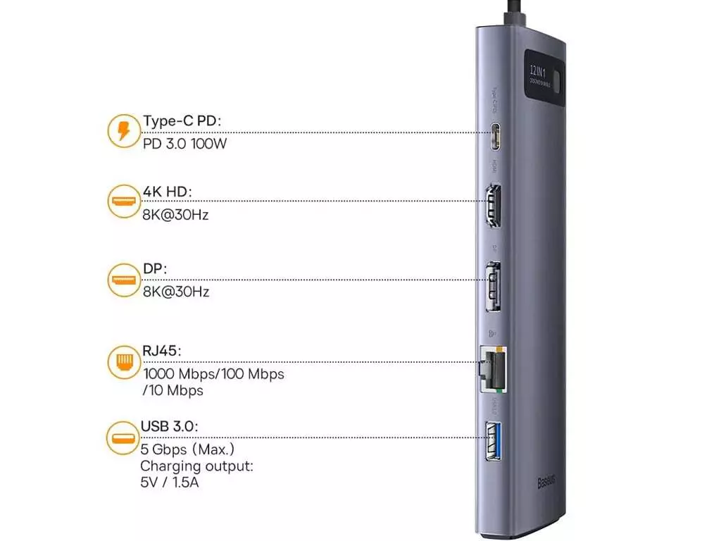 هاب تبدیل تایپ‌سی به RJ45 بیسوس Baseus WKQX000213 Lite Series Type-C to RJ45 LAN Port Hub