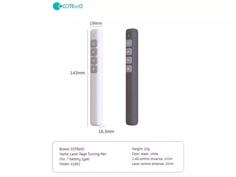 پوینتر و پرزنتر لیزری کوتتسی COTEetCI smart laser page turning pen USB charging port 81001