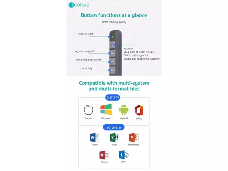 پوینتر و پرزنتر لیزری کوتتسی COTEetCI smart laser page turning pen USB charging port 81001