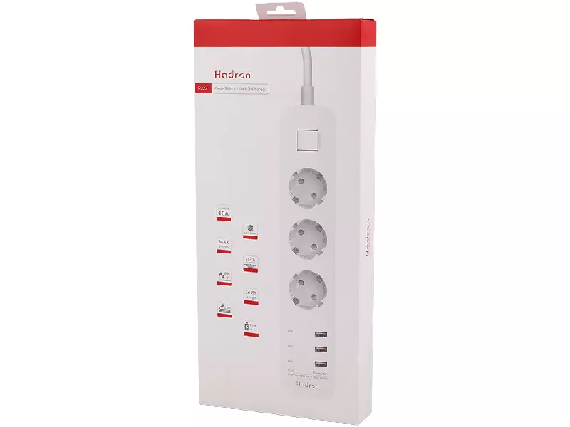 چند راهی برق ارت دار چهار سوکت هادرون Hadron P24 4 AC Way Power Strip 16A