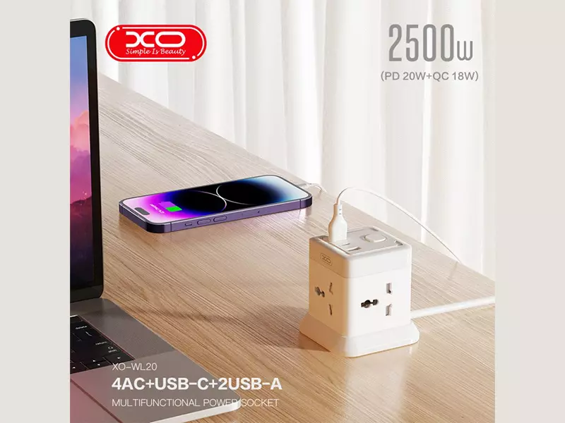 چند راهی برق ارت دار سه سوکت و سه یو اس بی هادرون Hadron P323 3 AC Outlets 3 USB Power Strip