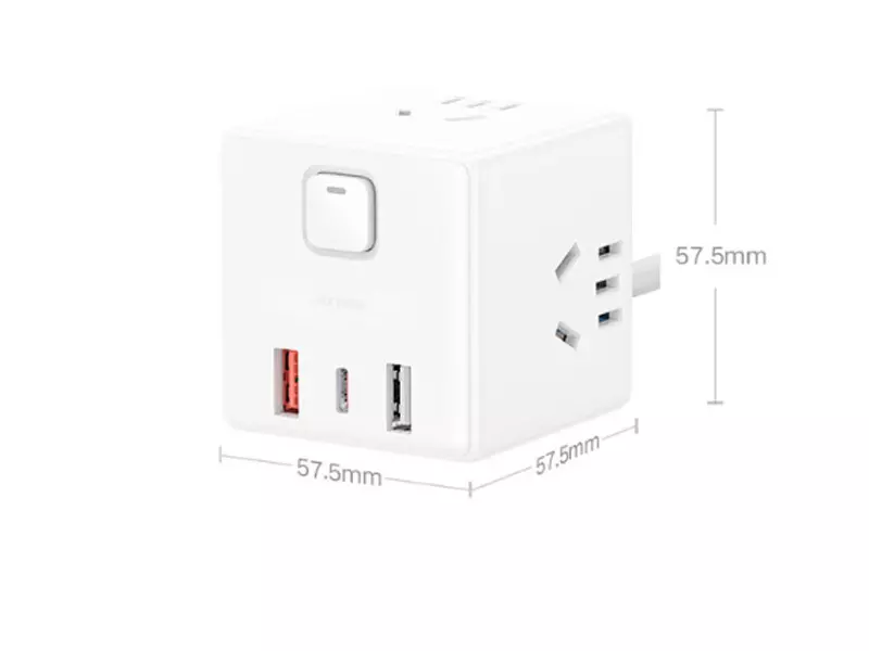 چندراهی برق 4 سوکت, سه یو اس بی و یک تایپ سی دو متری ایکس او Network Extender XO WL20 20W Square Socket 4AC +USB-A+1USB-C PD/QC 2m