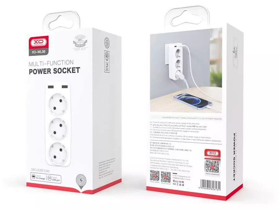 چندراهی برق 2 سوکت و 2 پورت یواس بی ایکس او XO WL09 EU Smart Wall Plug Adapter