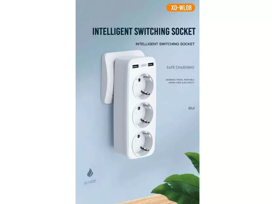 چندراهی برق 2 سوکت و 2 پورت یواس بی ایکس او XO WL09 EU Smart Wall Plug Adapter