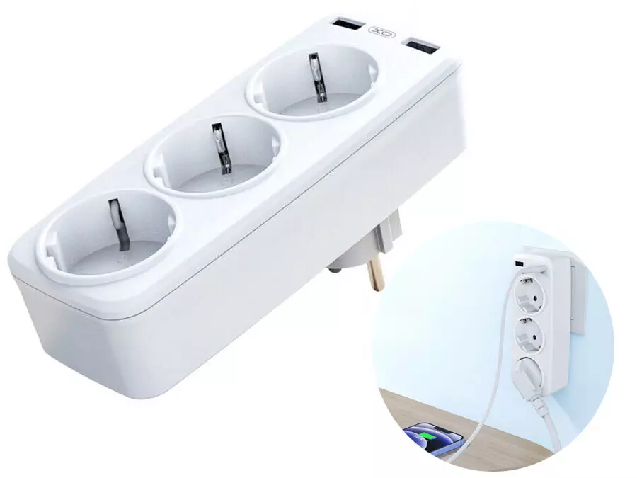 چندراهی برق 2 سوکت و 2 پورت یواس بی ایکس او XO WL09 EU Smart Wall Plug Adapter