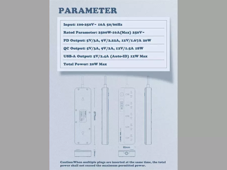 چند راهی برق پنج سوکت، دو یو اس بی و یک تایپ سی الدنیو LDNIO SC5319 5 Port + 3 USB Power Socket Plug Extension Wall Charger