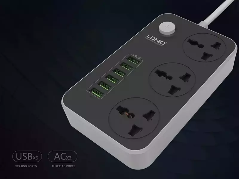 چند راهی برق ۵ سوکت، 3 یو اس بی و 1 تایپ سی الدنیو LDNIO SC5415 Power Strip With USB Port