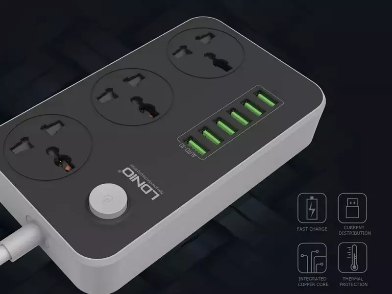 چند راهی برق ۵ سوکت، 3 یو اس بی و 1 تایپ سی الدنیو LDNIO SC5415 Power Strip With USB Port