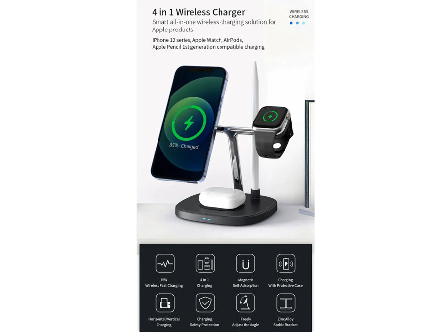 استند و شارژر وایرلس رومیزی 5 کاره 15 وات ویوو Wiwu Wi-W006 5 in1 wireless charger