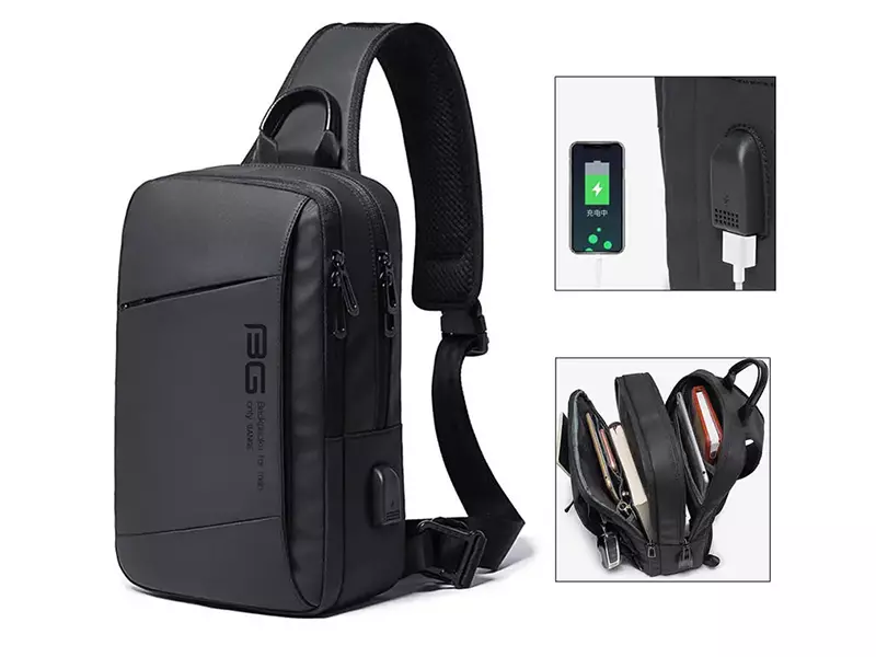 کوله کراس بادی تک بند یو اس بی دار بنج Bange BG-22002 Men's Crossbody Bag 9.7inch