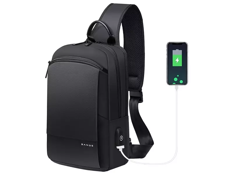 کوله پشتی تک بند ضد آب یو اس بی دار تبلت 7.9 اینچی بنج Bange BG-77112 Men's Waterproof Crossbody Chest Bag Black