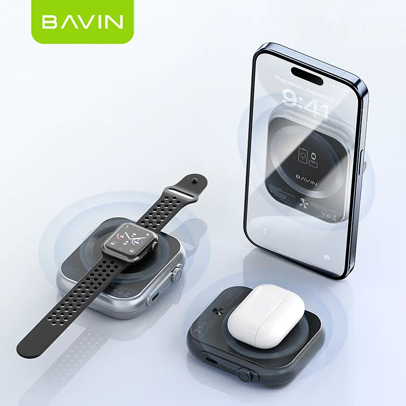 پاوربانک وایرلس 5000 مگنتی باوین Bavin PC1096 3 in 1 توان 20 وات