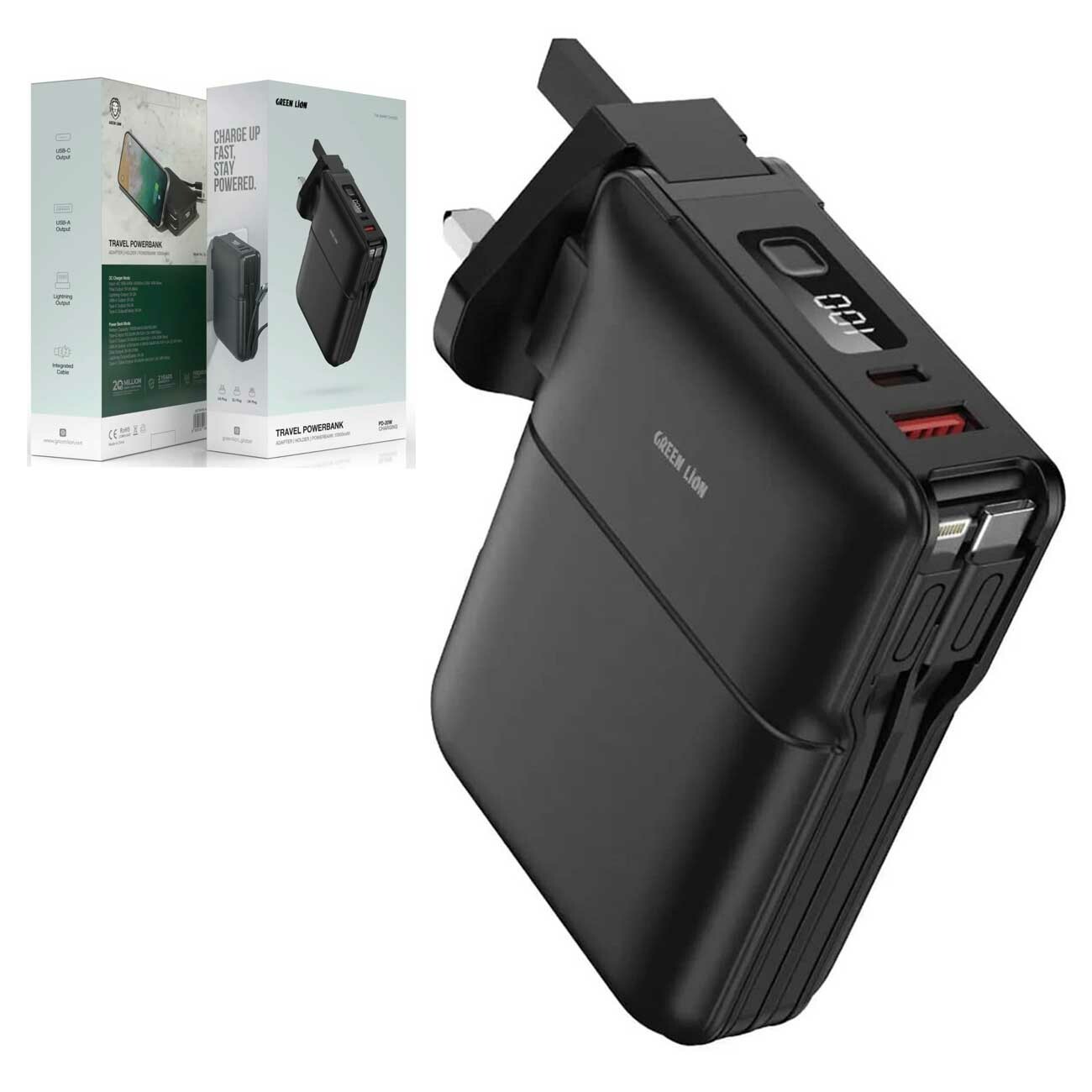 پاور بانک 10000 تایپسی، یواسبی و لایتنینگ 20 وات گرین لاین GNTRVB10KBK