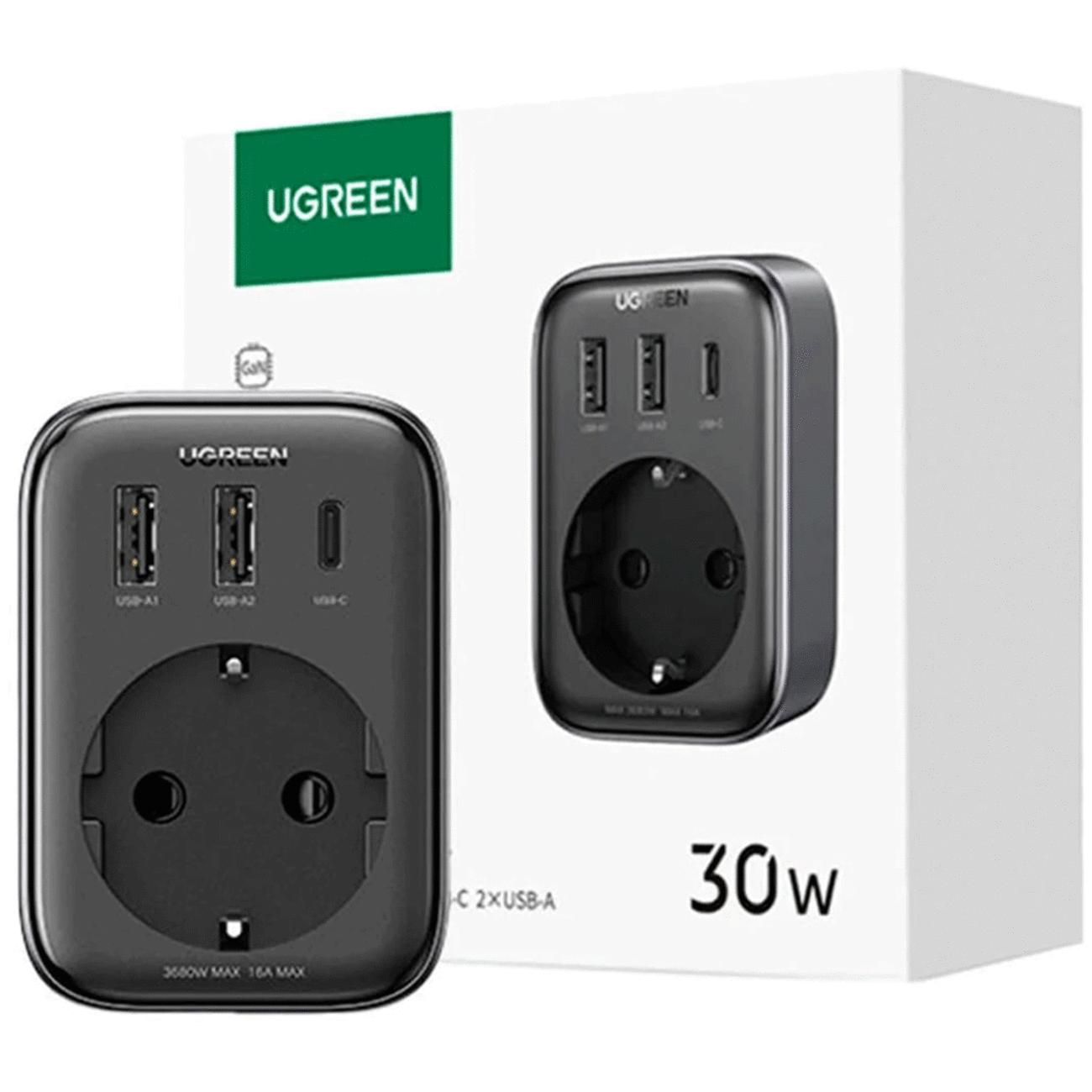 چندراهی برق 3680 وات یک سوکت و شارژر دیواری 30 وات یک Type-C و دو USB یوگرین CD314 90613