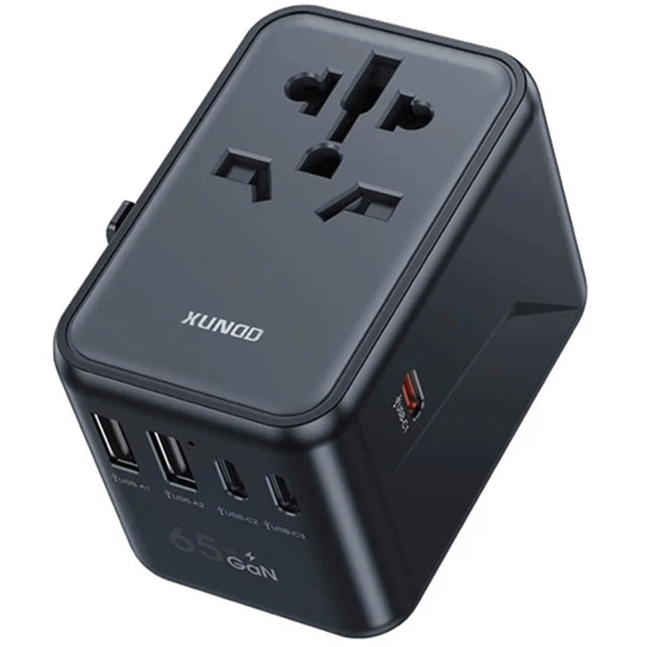 چندراهی برق و شارژر دیواری جهانی یک سوکت، سه تایپ‌سی و دو یو‌اس‌بی 65 وات یاندو XDCH-072