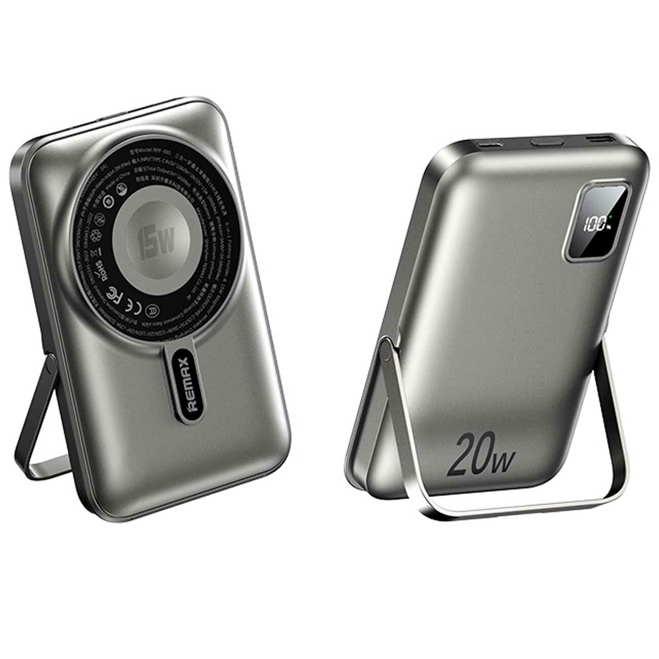 پاوربانک 10000 وایرلس 15 وات، تایپ‌سی 22.5 وات و شارژر هندزفری بلوتوث 2 وات ریمکس RPP-695