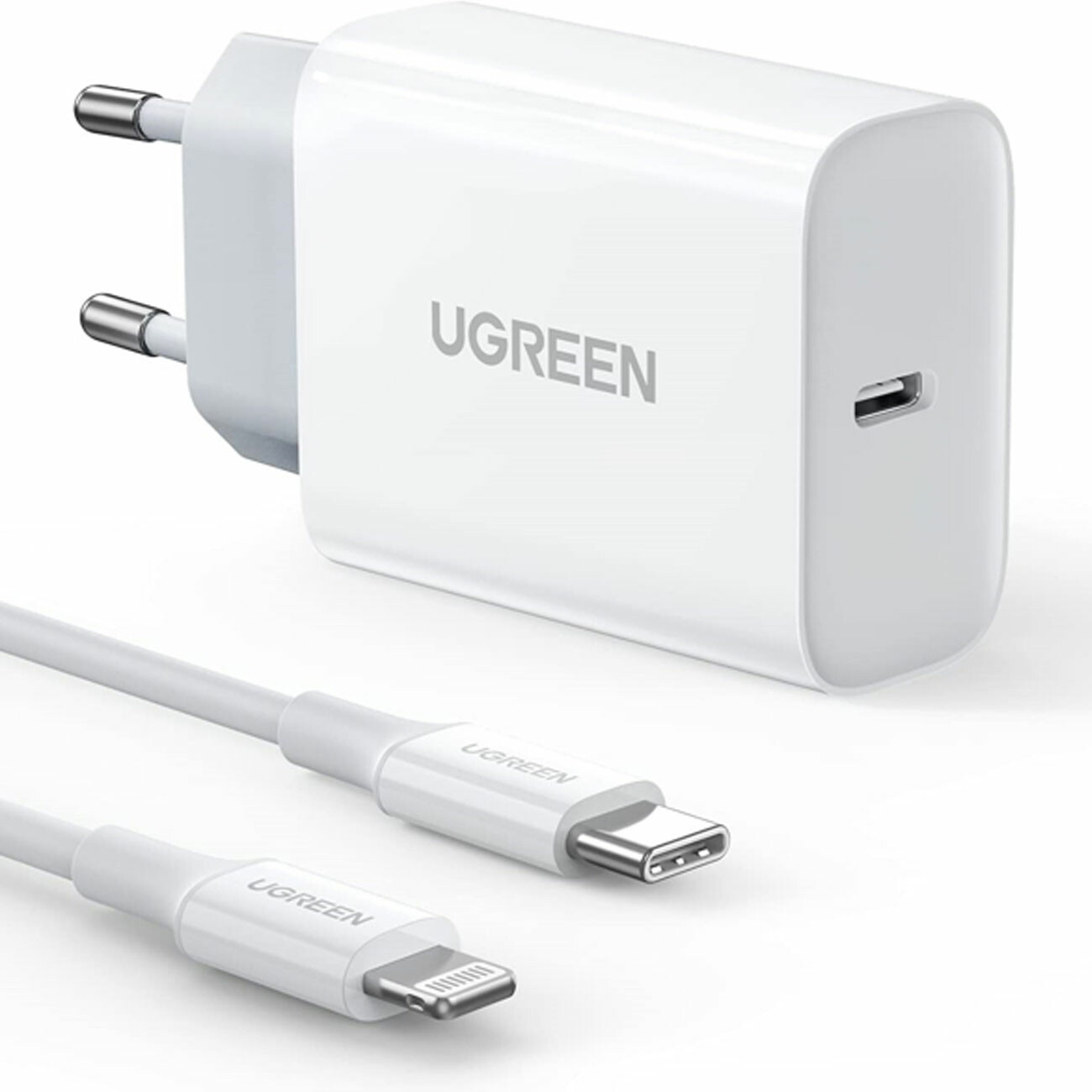 شارژر دیواری تایپسی 20 وات همراه کابل تایپسی به لایتنینگ یک متری یوگرین CD137 50698