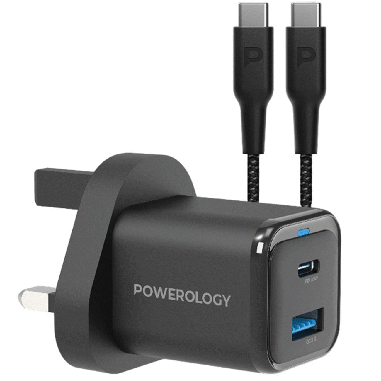 شارژر دیواری تایپ‌سی و یو‌اس‌بی 35 وات پاورولوژی PWCUQC023-C