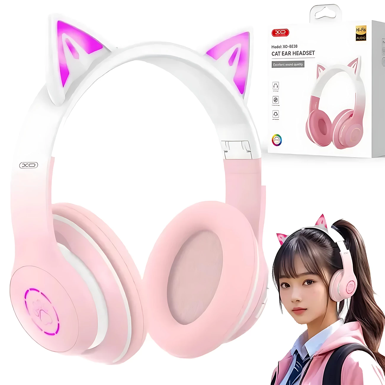 هدفون فانتزی بلوتوثی 5.3 طرح گربه ایکس‌او BE38