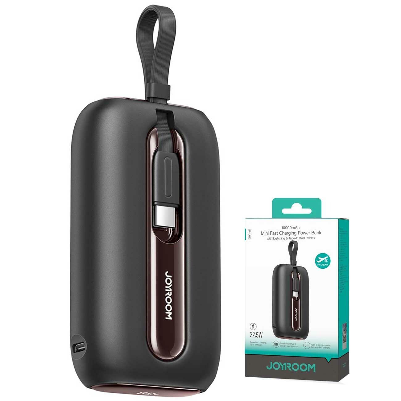 مینی پاوربانک 10000 لایتنینگ و تایپ‌سی 22.5 وات جویروم JR-L012