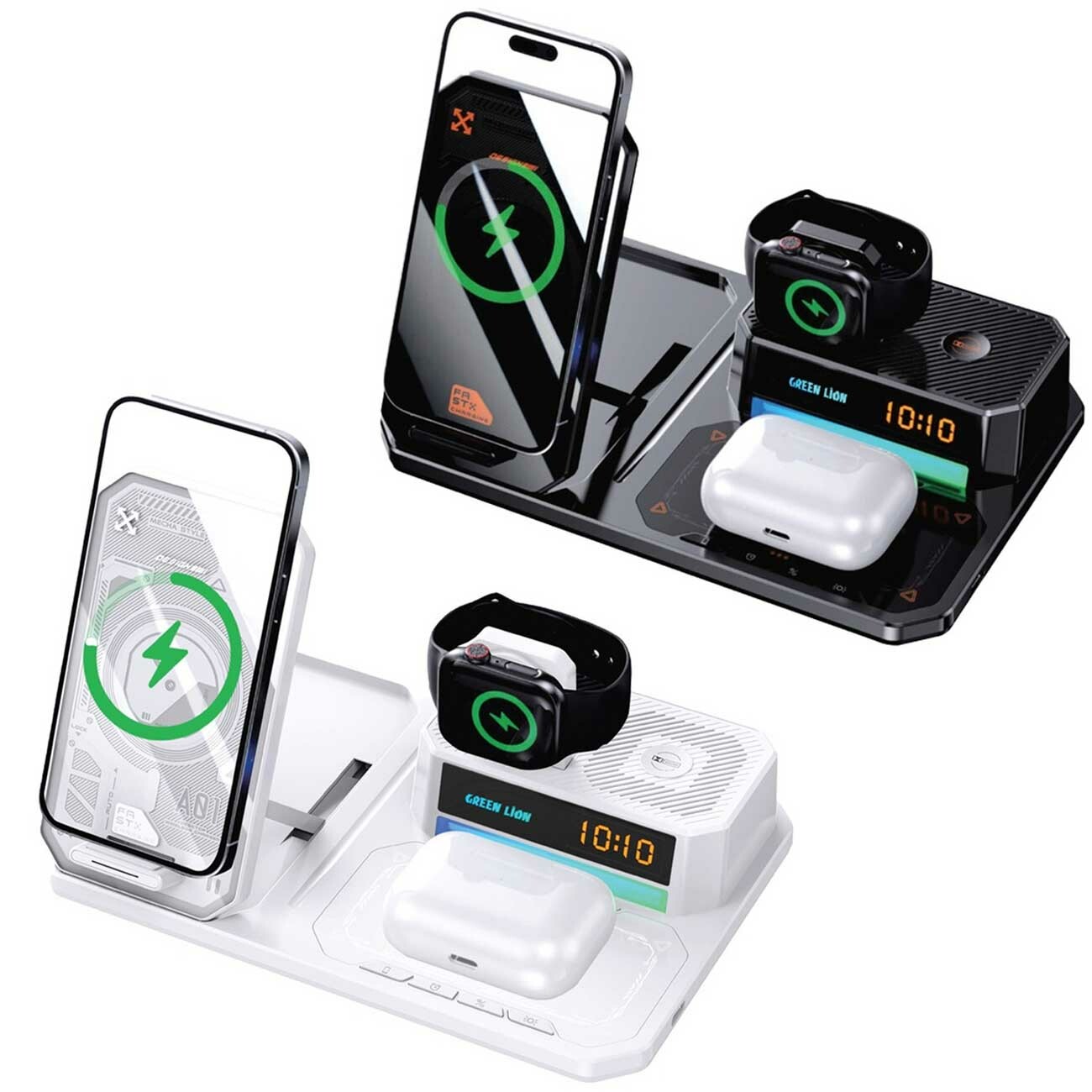 شارژر بی‌سیم 15 وات گوشی، ایرپاد و اپل‌واچ همراه اسپیکر و چراغ خواب گرین‌لاین GN6IN1MFWCBK GL-WC10