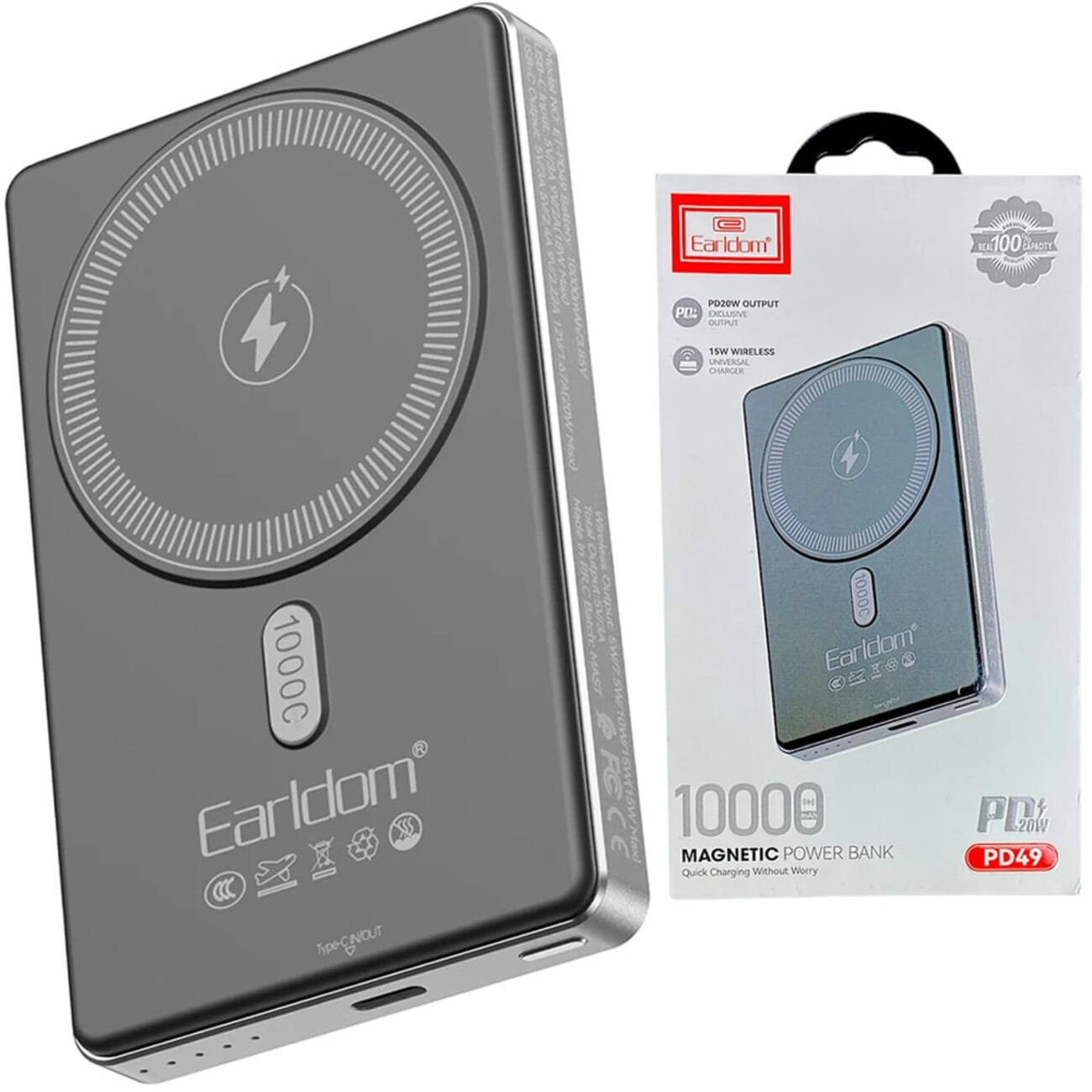 پاوربانک وایرلس 10000 و تایپ‌سی 20 وات شارژ سریع ارلدام PD49