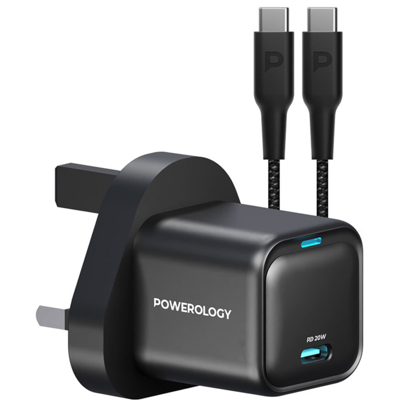 شارژر دیواری فست شارژ تایپ‌سی 20 وات با کابل دو سر تایپ‌سی 60 وات پاورولوژی PWCUQC016