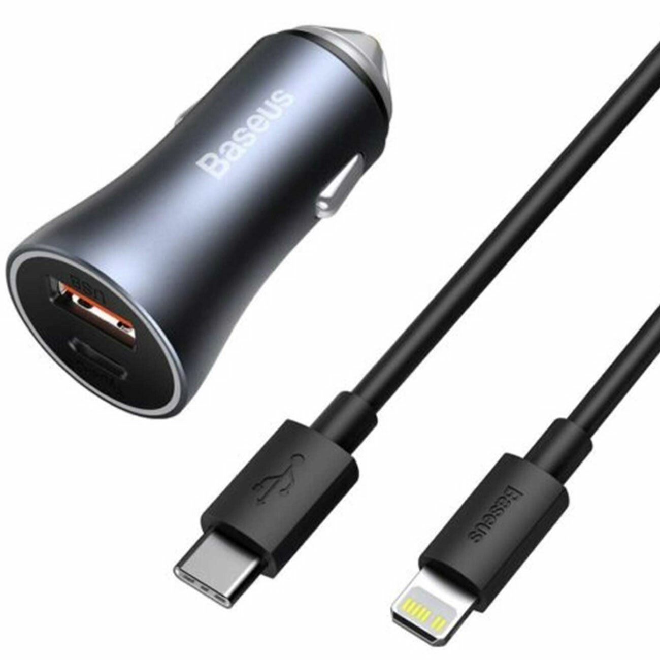 شارژر فندکی فست شارژ ماشین تایپسی 40 وات بیسوس TZCCJD-B0G با کابل تایپسی به لایتنینگ