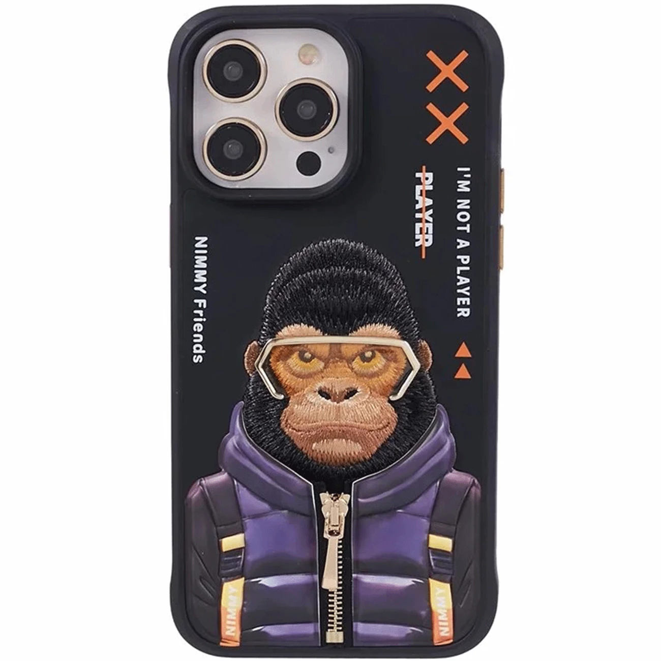 قاب مغناطیسی آیفون 16 پرو طرح گوریل با عینک و زیپ واقعی نیمی KM-016