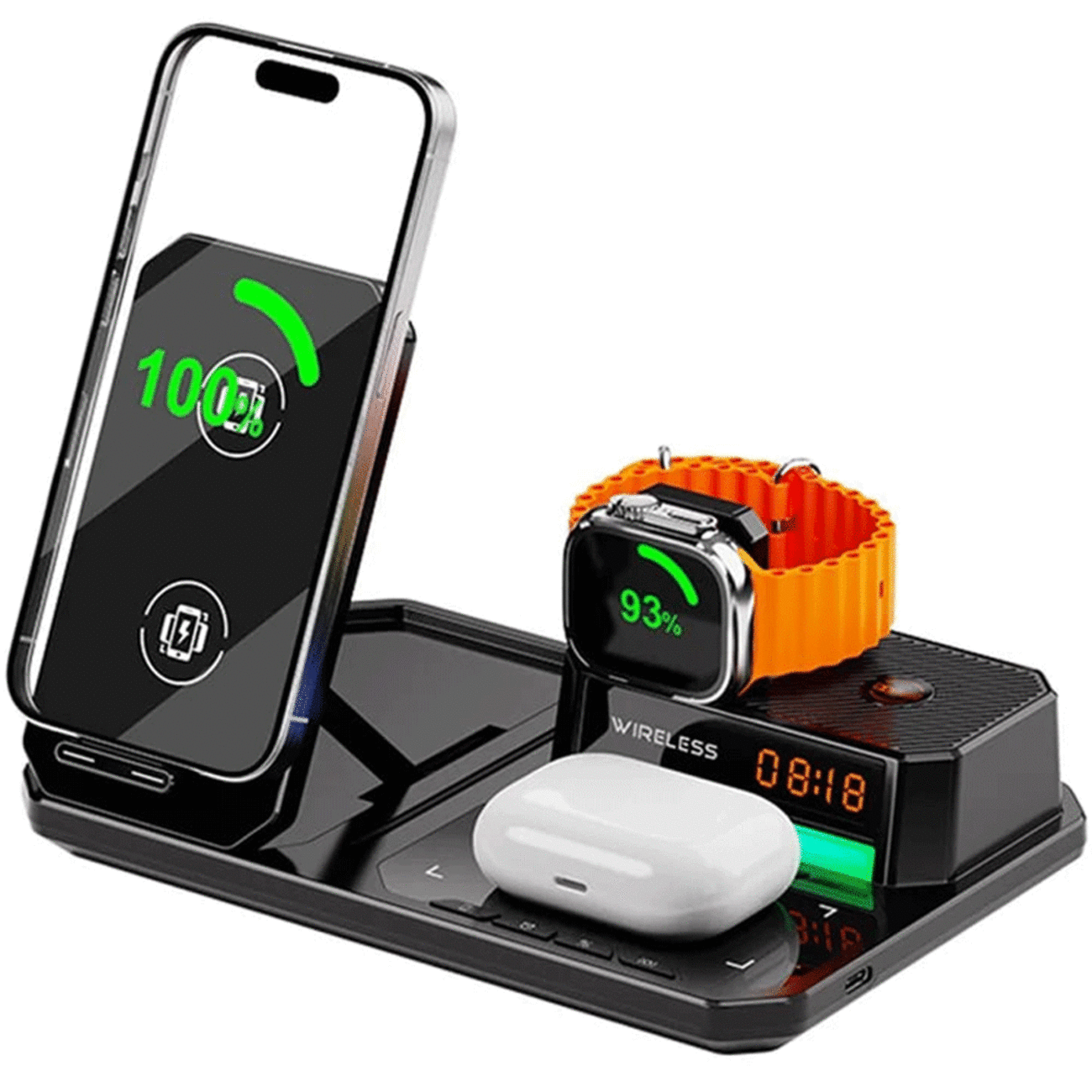 شارژر وایرلس 15 وات و اسپیکر رومیزی C18 با چراغ RGB