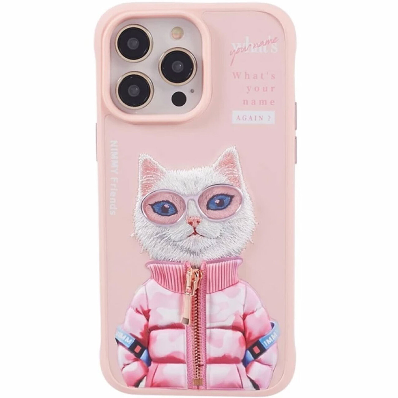 قاب گوشی آیفون 16 پرومکس نیمی IP16-PRO-MAX-04طرح گربه با عینک و زیپ واقعی