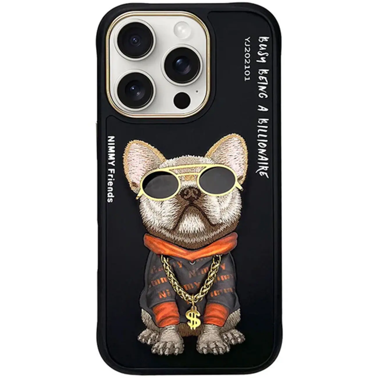 قاب گوشی آیفون 16 پرومکس طرح سگ عینکی با گردنبند واقعی و استایل بی‌نظیر نیمی Nimmy Official Embroidery Chain Series Back Cover iPhone 16 Pro Max