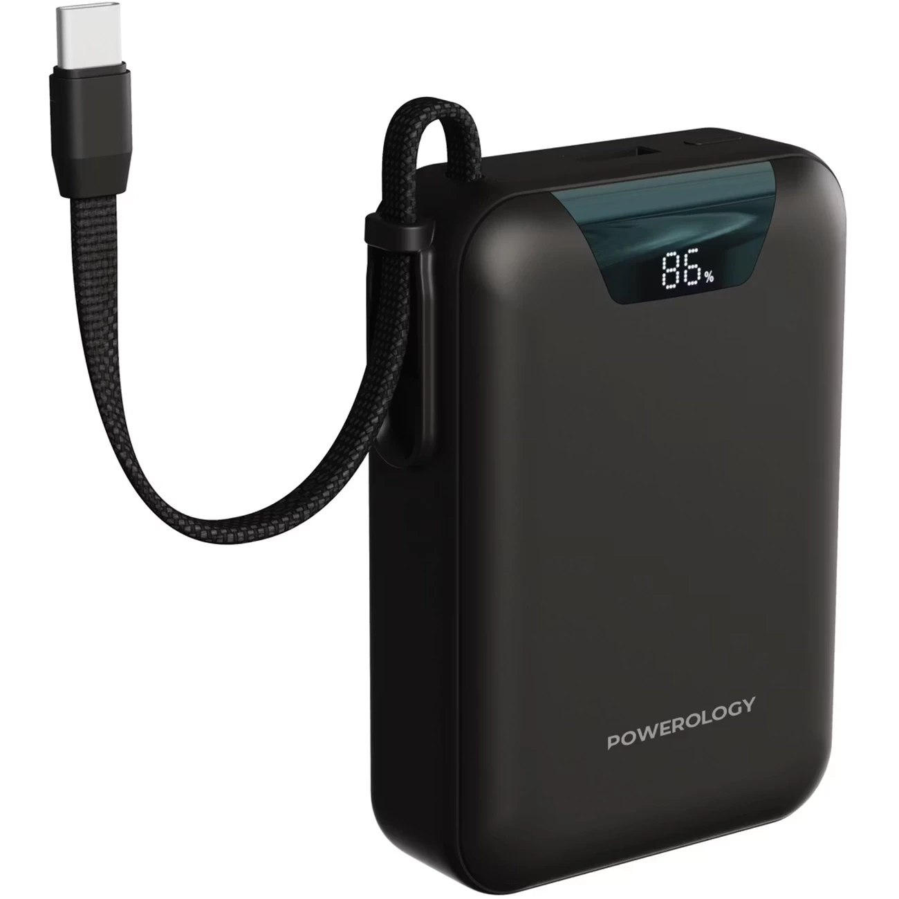 پاوربانک 20000 تایپ‌سی و USB-A توان 22.5 وات پاورولوژی Powerology PPBM102BK با کابل تایپ‌سی متصل و نمایشگر دیجیتالی