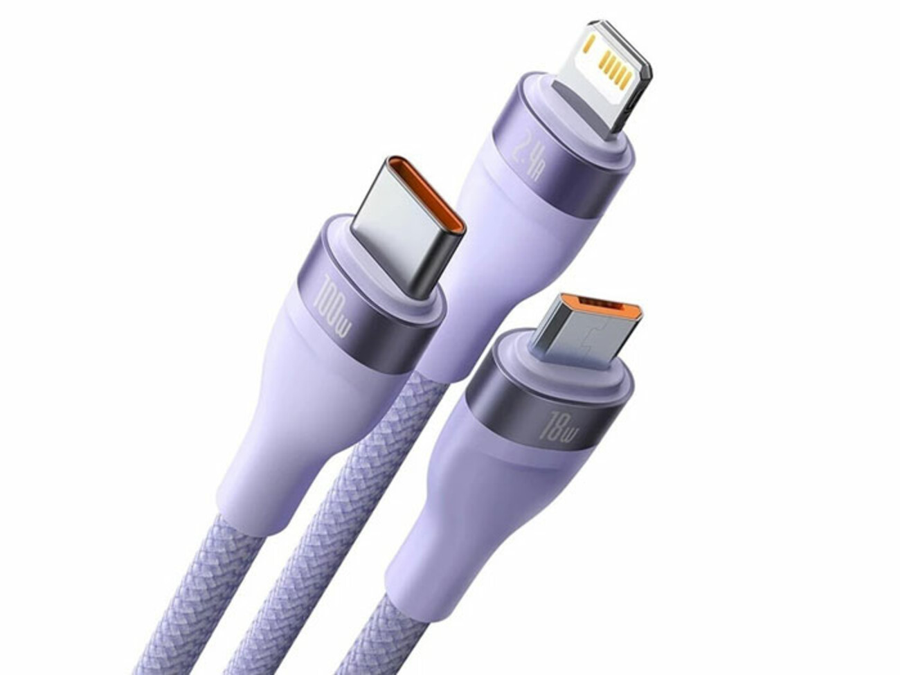 کابل شارژ و دیتا سه‌سر میکرو، تایپ‌سی و لایتنینگ بیسوس Baseus Flash Series One-for-three Fast Charging Data Cable USB (CASS040001)
