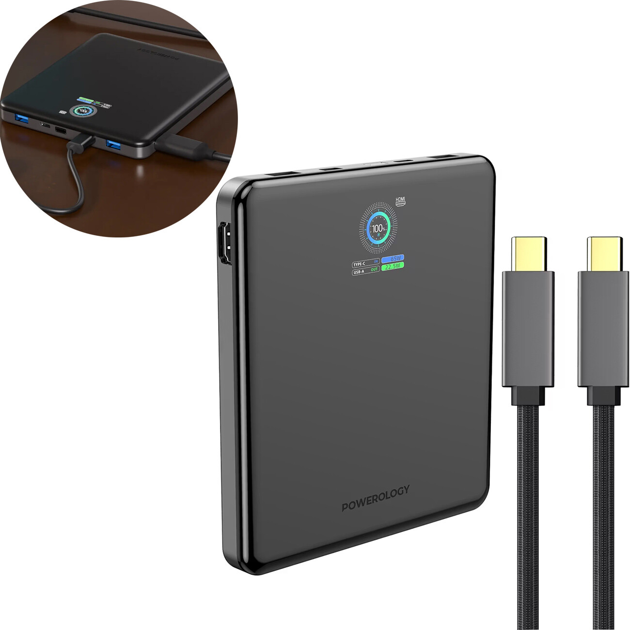 پاور بانک 20000 و هاب HDMI پاورولوژی Powerology اصل مدل PPBCHA89BK