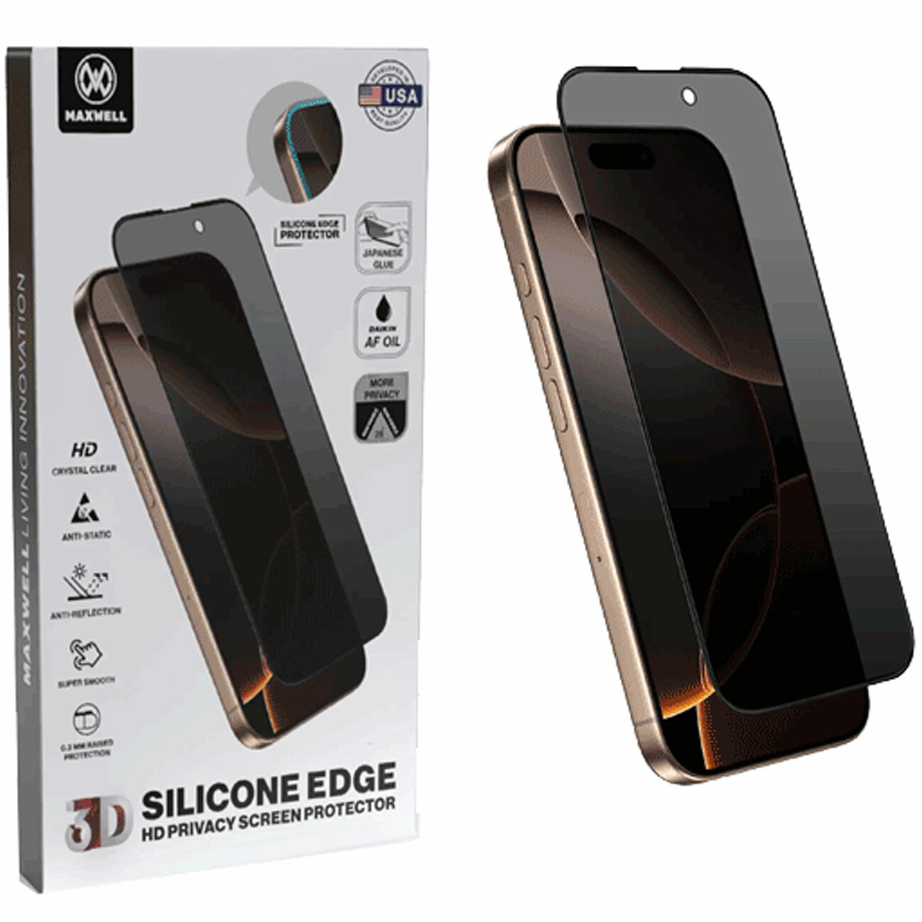 گلس پرایوسی آیفون 16 پرو مکسول Maxwell اصل سه بعدی