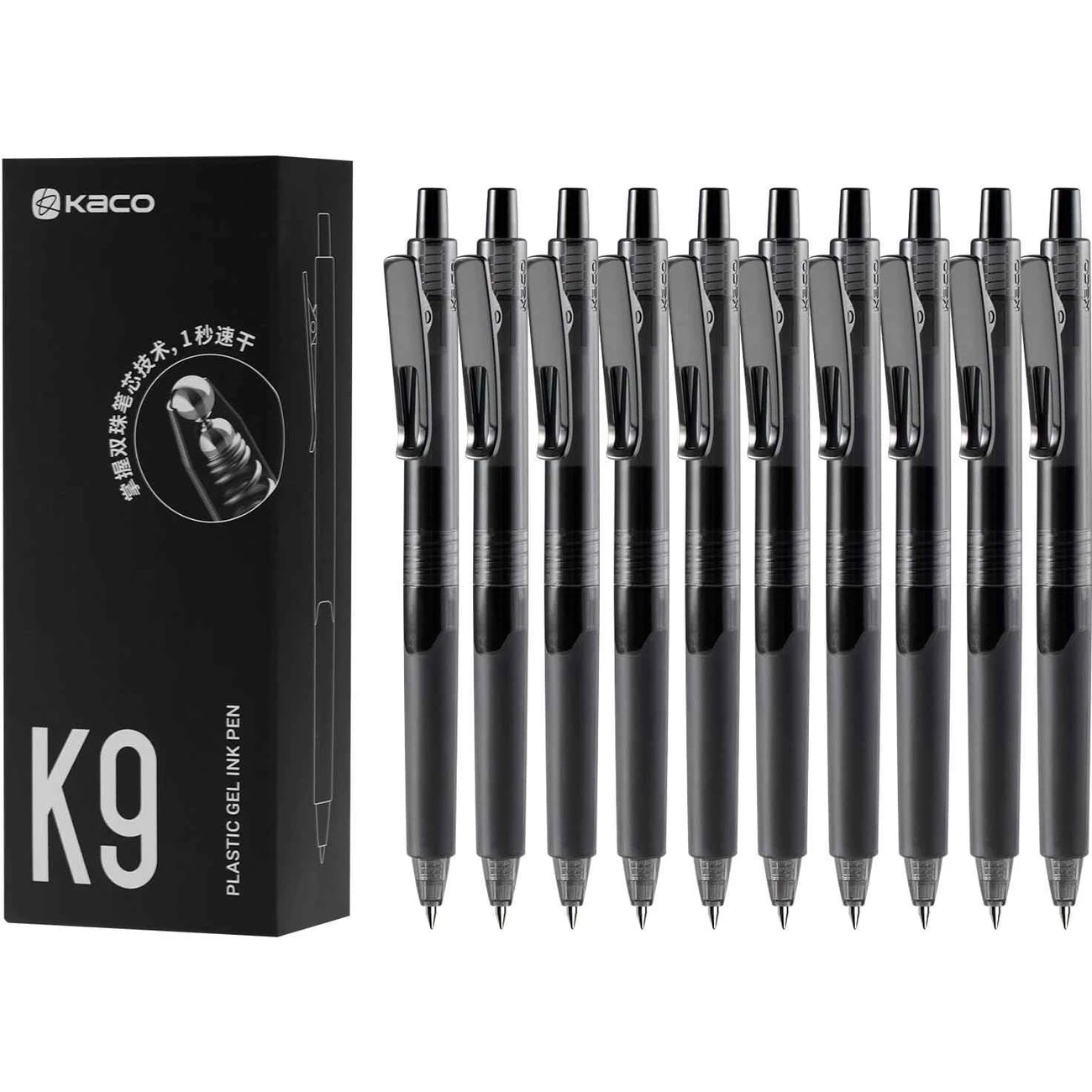 خودکار ژله‌ ای مشکی کاکو KACO مدل K9 نوک 0.5 میلی‌ متری 10 عددی